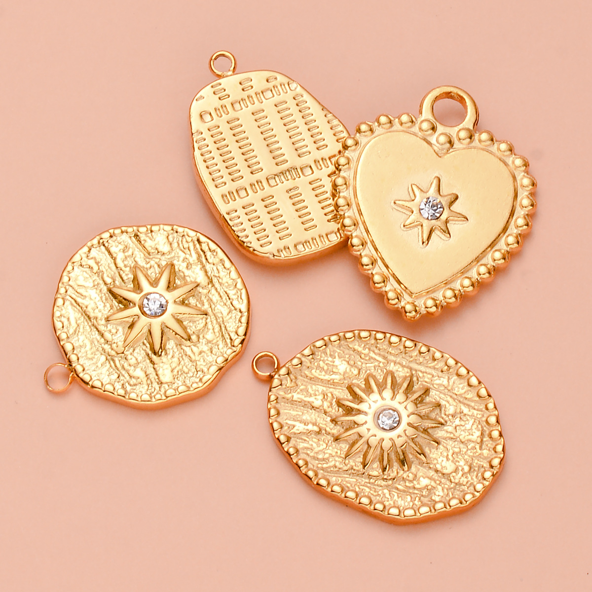 Casual, Vacation Style 5 PCS/Package 304 Stainless Steel Zircon Geometric Heart Shape Sandblasted Polished Pendant