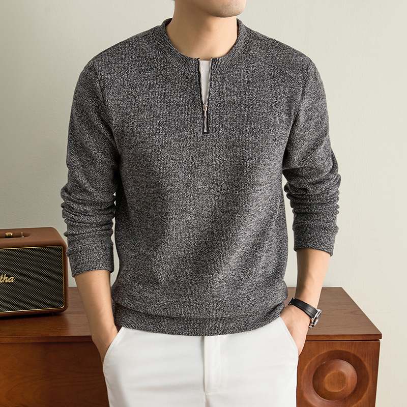 Lao Qian Feng Men's New Knitted Sweatshirt with Zipper, Faux Two-Piece Casual Fashion Men's Loose Undershirt, Wholesale Men's Clothing
