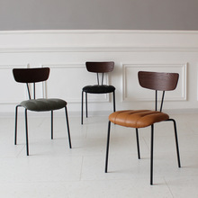 北歐餐椅意式現代簡約餐廳實木椅靠背書桌椅鐵藝家用休閑真皮椅子