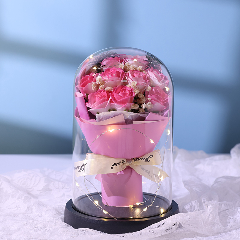 Flor inmortal cubierta de vidrio decoración 9 ramos de rosas flores secas para el día de San Valentín 520 regalo de cumpleaños para la novia