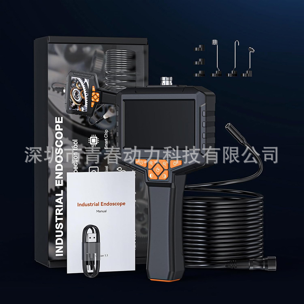 Industrial endoscope camera, 4.3 inch IPS screen, LED light, semi-rigid tube