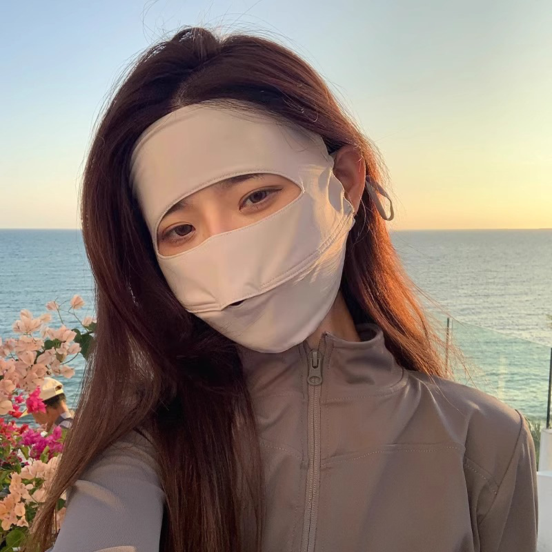 夏季防晒防紫外线面罩女口罩冰丝凉感骑行开车遮全脸upf50+脸基尼|undefined