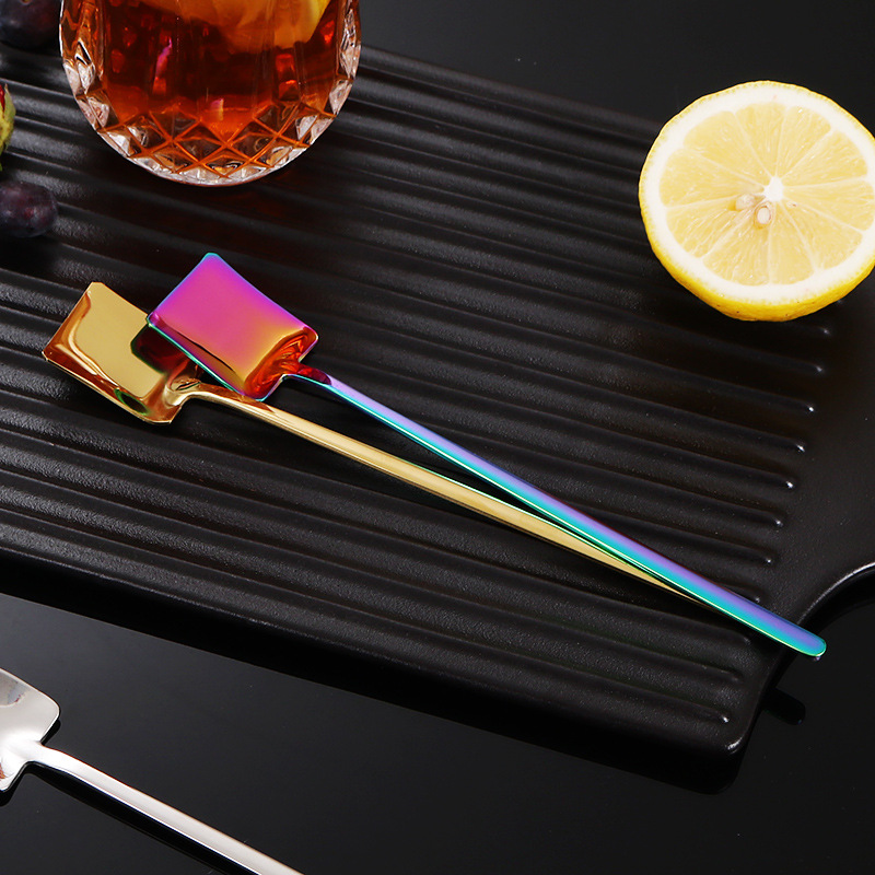 304 mango largo de acero inoxidable Cabeza Cuadrada cuchara pala bar creativo cuchara de hielo cuchara de mezcla de café del hogar cuchara de condimento