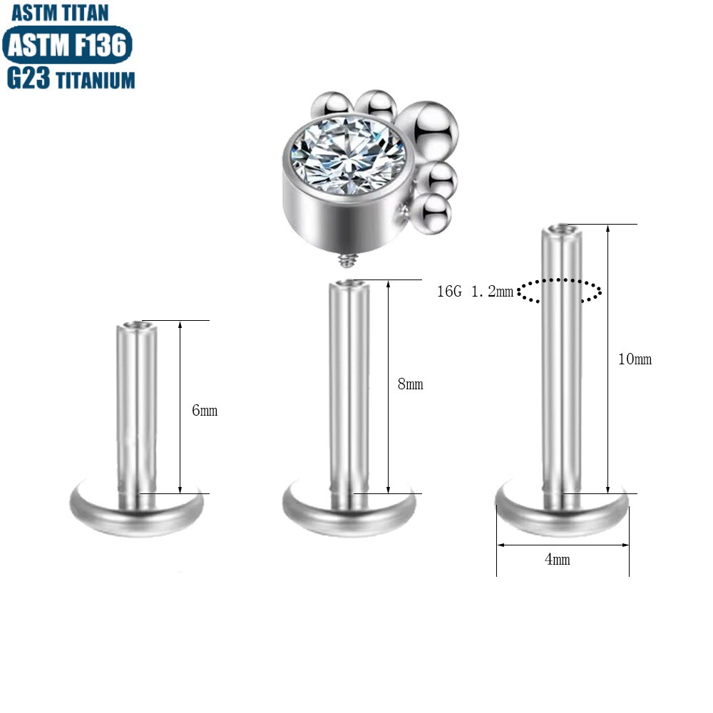 Silver pointed spike labret stud material detail
