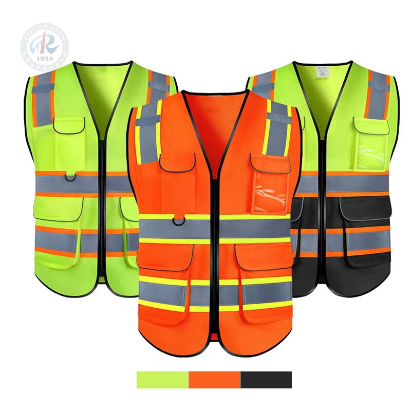 Factory Custom-Made Polyester Tear-Resistant Unisex High-Visibility Work Safety Vest with Pockets and Zipper