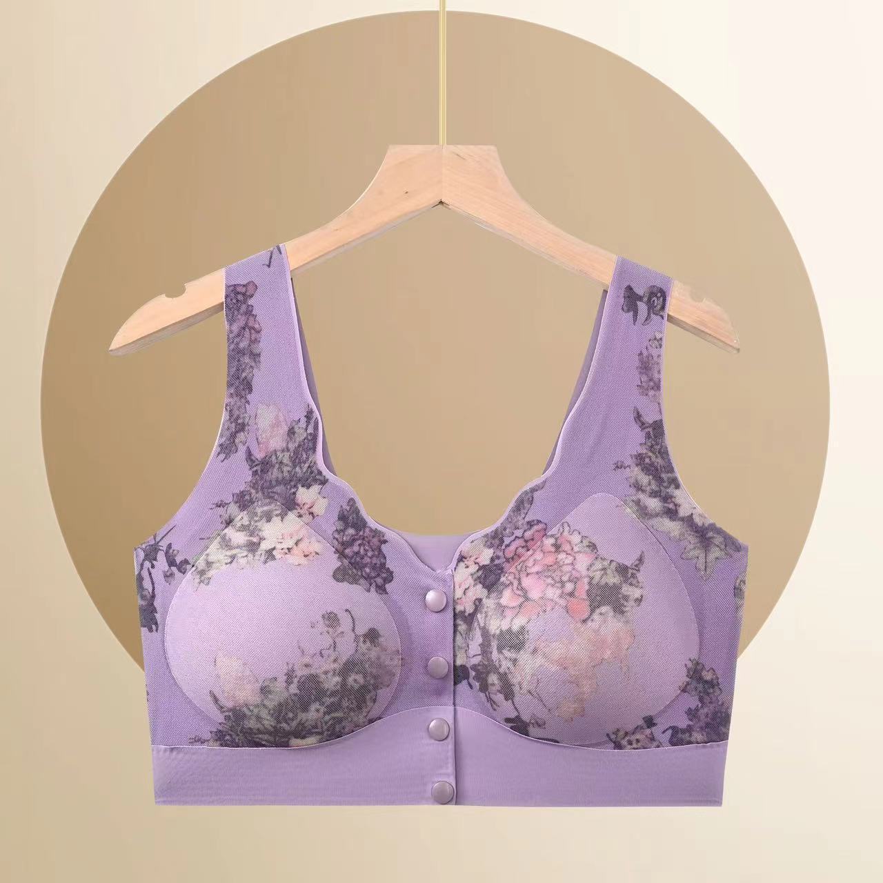 Mamá botón frontal impresa sin marca ropa interior suave sin anillo de acero se reúne para cerrar el pecho de verano delgado de espalda belleza sujetador mujer