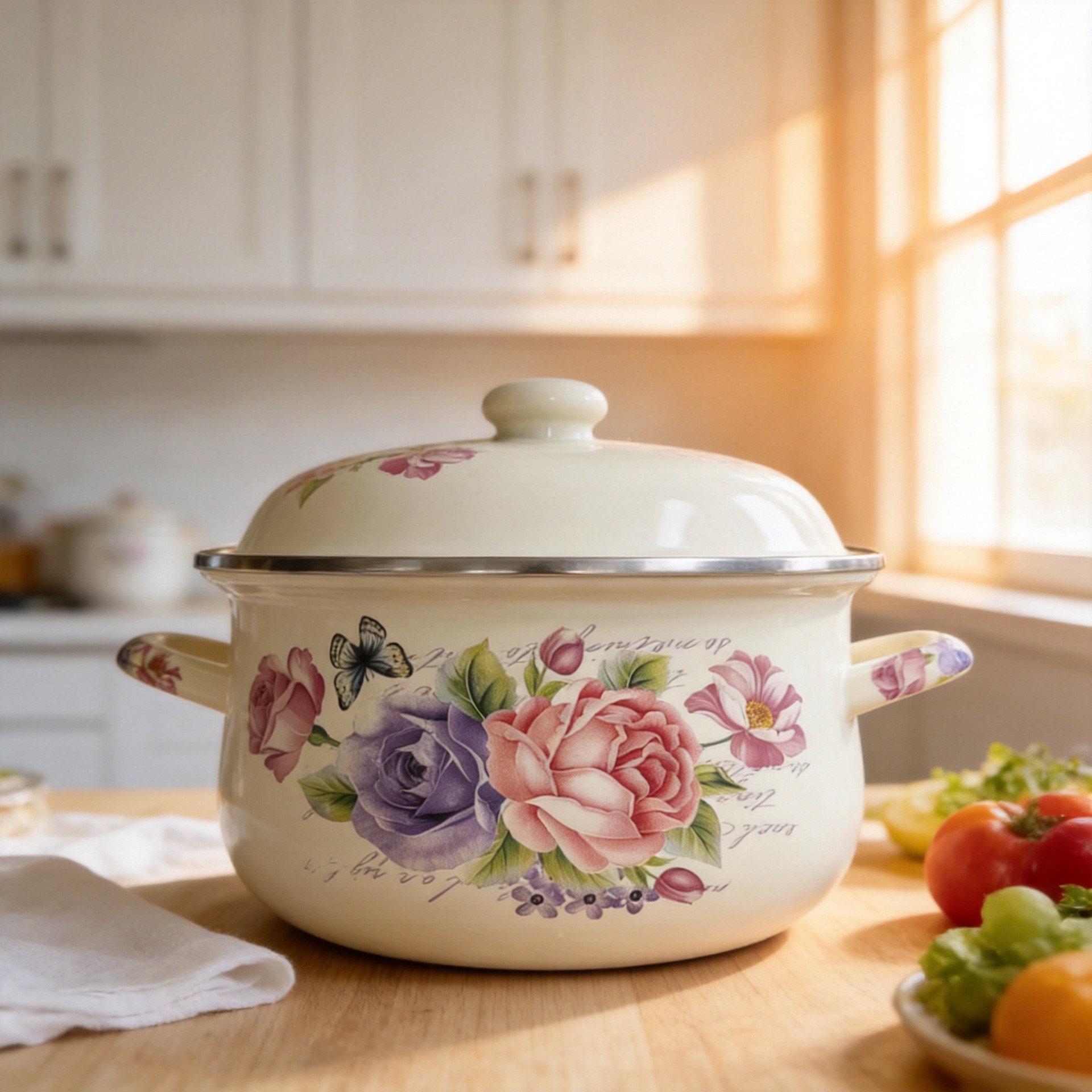 Thickened enamel pot, stew pot, double-handled soup pot, enamel cooking pot, enamel pot for simmering soup, suitable for induction cookers, for export