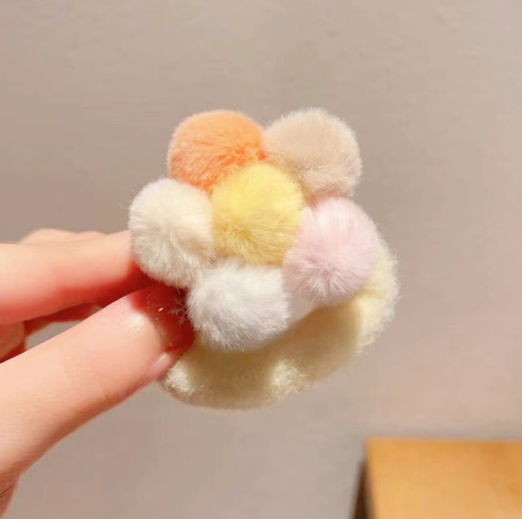 노란색 봉제 공 꽃 머리끈