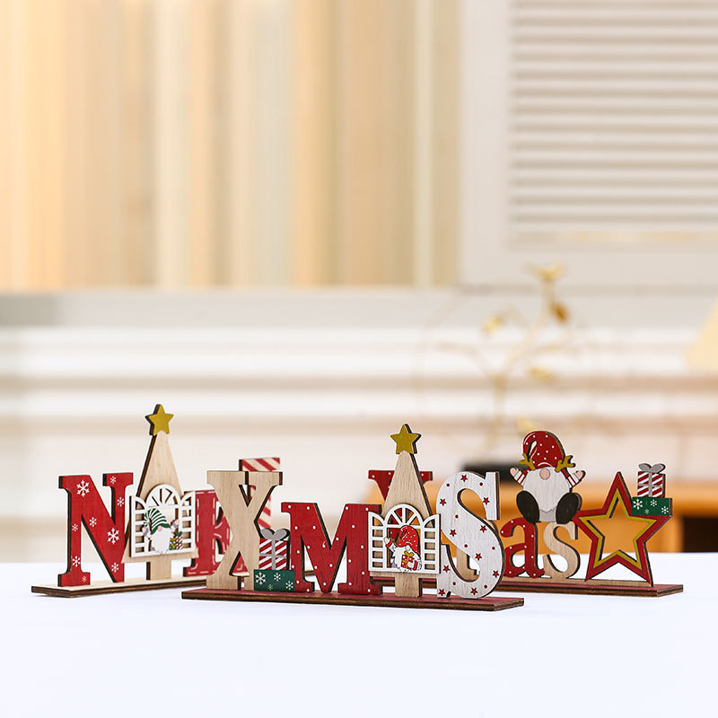 Transfronterizo nueva Navidad DIY creativo Inglés carta tarjeta de escritorio de madera pequeña decoración mesa regalo de Navidad