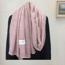 卡其色褶皱肌理棉麻围巾女春秋季薄款纯色棉纱巾披肩两用长款冬季