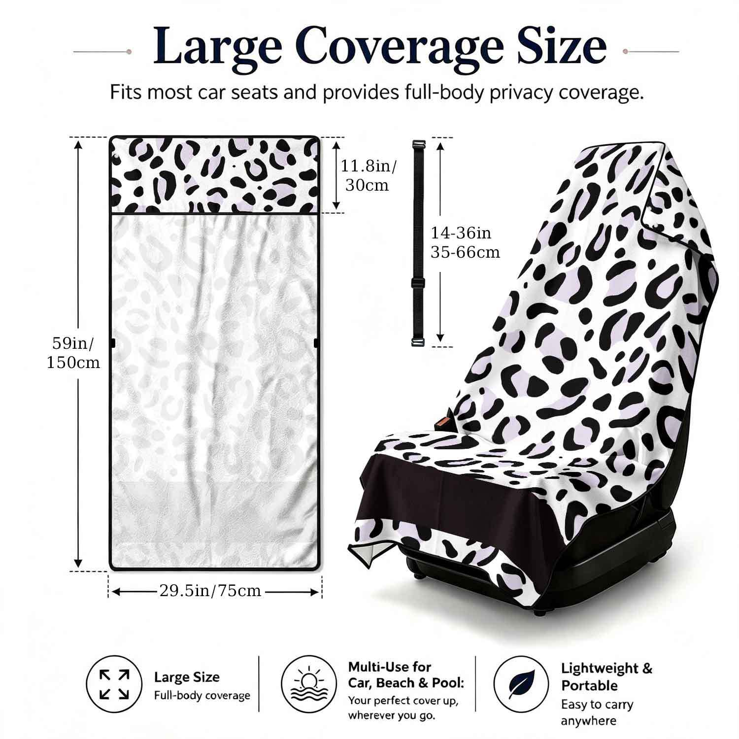 Printed bath towel and car seat cover 2-in-1, ultra-fine fiber outdoor beach and car dual-use universal seat cushion
