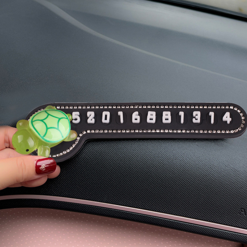 Tarjeta de estacionamiento temporal para automóvil, pequeña tortuga luminosa, teléfono móvil, número de teléfono, teléfono móvil, decoración