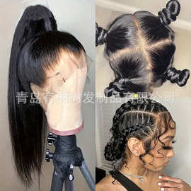 13X4黑色长直发高温丝前蕾丝假发头套自然发际线日常佩戴 一件代