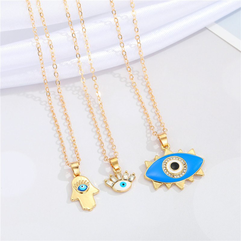 retro Turkey blue eyes oil dripping palm pendant necklace wholesale Nihaojewelrypicture2