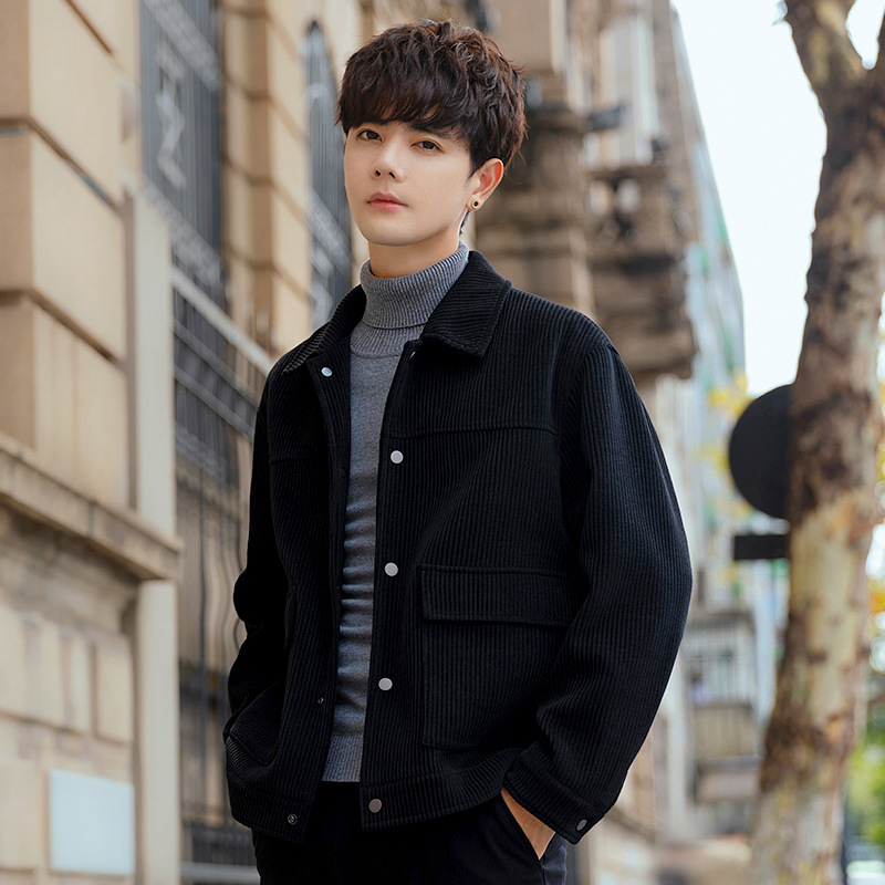 R2199 autumn and winter corduroy ruffle handsome workwear thickened jacket men's high-grade casual collar fashion jacket