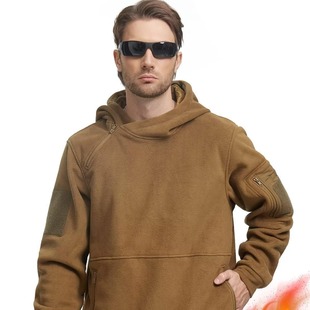 Sports Outdoor Hooded Tactical Fleece Jacket Men's Spring Autumn and Winter Thickened Fleece Jacket Wear-Resistant Warm Sweatshirt