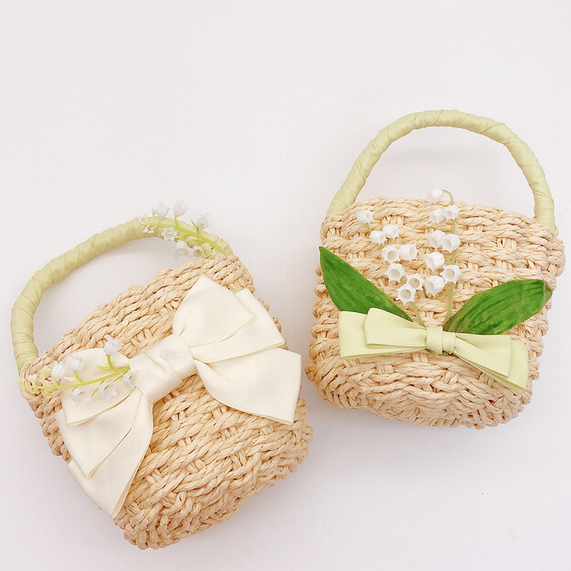 Women's Small Straw Flower Bow Knot Vacation Beach Weave Open Straw Bag display picture 6