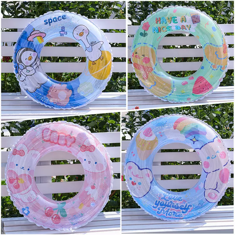 现货透明亮片泳圈加厚成人儿童卡通印花游泳圈环保PVC腋下圈批发