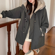 中长款风衣棉袄外套2025新款毛领工装棉衣棉服女冬季羊羔毛派克服