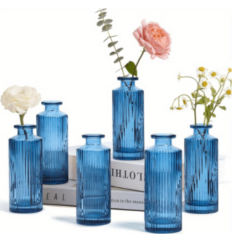 6개 세트 작은 세로무늬 블루