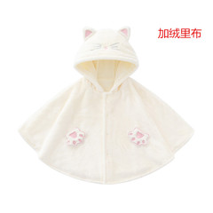 Children's Clothing 24 Fall/Winter New Cape Baby Cute Beige Cat Plush Warm Hooded Coat Outwear for Infants and Toddlers