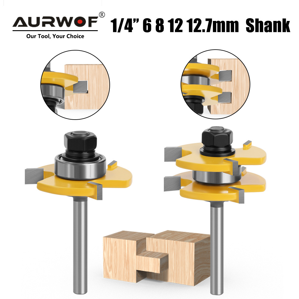 1/4柄6柄8柄12柄1/2柄2件套三齿T型榫合刀槽口T型刀专用刀头拼版