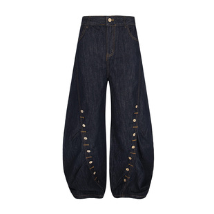 Jiayiku Fashion Brand 2025 American Vintage Washed Jeans Straight Button Distinctive cleanfit Scimitar Pants