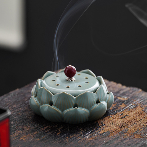 Incense burner tea ceremony home agarwood indoor lotus ceramic incense box sandalwood offering aromatherapy plate holder incense insert