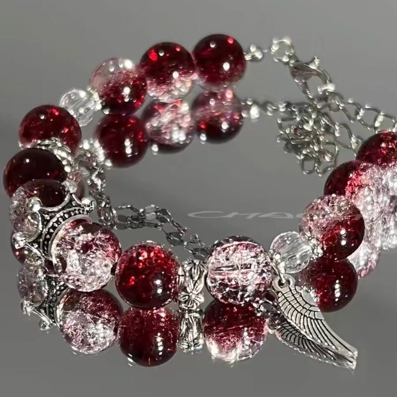 [Scarlet Roasted Dream] Dark Red Crown Niche Temperament Bracelet dark red Series White Temperament Joker Bracelet