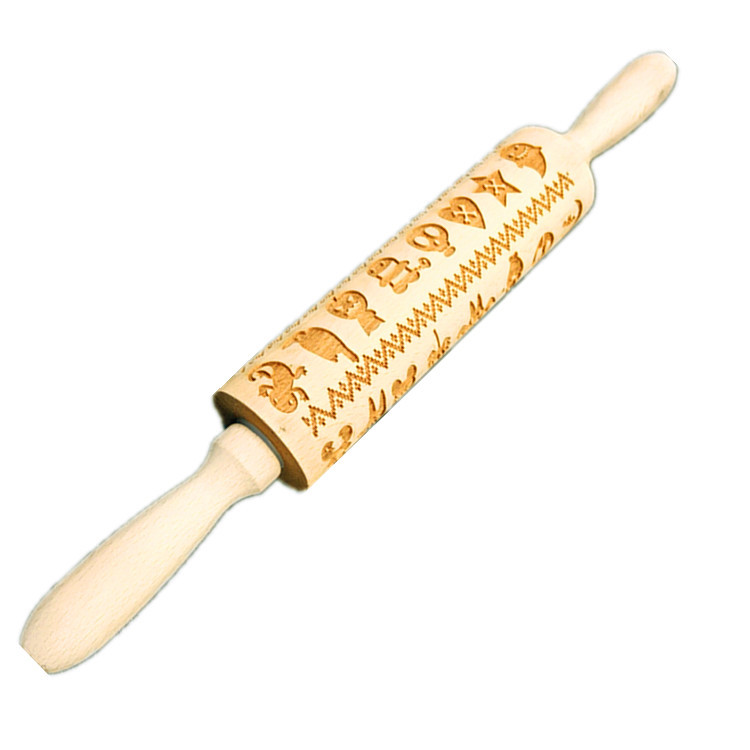 Madera Rolling pin haya grabado láser impresión Rolling pin relieve Rolling pin cuero Navidad fondant galleta presionando palo