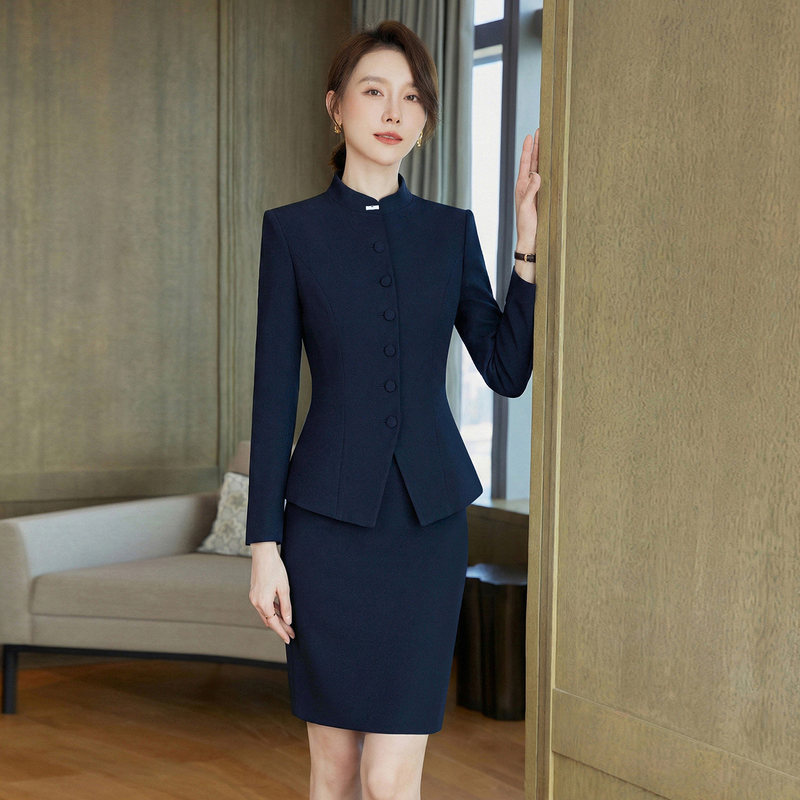 New Chinese-Style Professional Suit for Women, Navy Blue Single-Breasted Suit, Elegant and Capable, Suitable for Beauty Salons and Hotel Reception Workwear New Chinese-Style Professional Suit for Women, Navy Blue Single-Breasted Suit, Elegant and Capable, Suitable for Beauty Salons and Hotel Reception Workwear