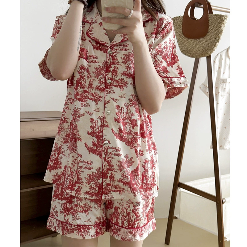 Элитные женские пижамы, вечерние, красные, из ледяного шелка, летние, с коротким рукавом, новая модная модель 2024 года, летний тонкий шелк.