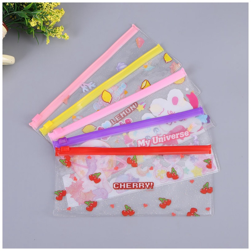 彩印PVC透明文具收纳袋，EVA磨砂拉链笔袋，圆圈拉头A4文件自封袋