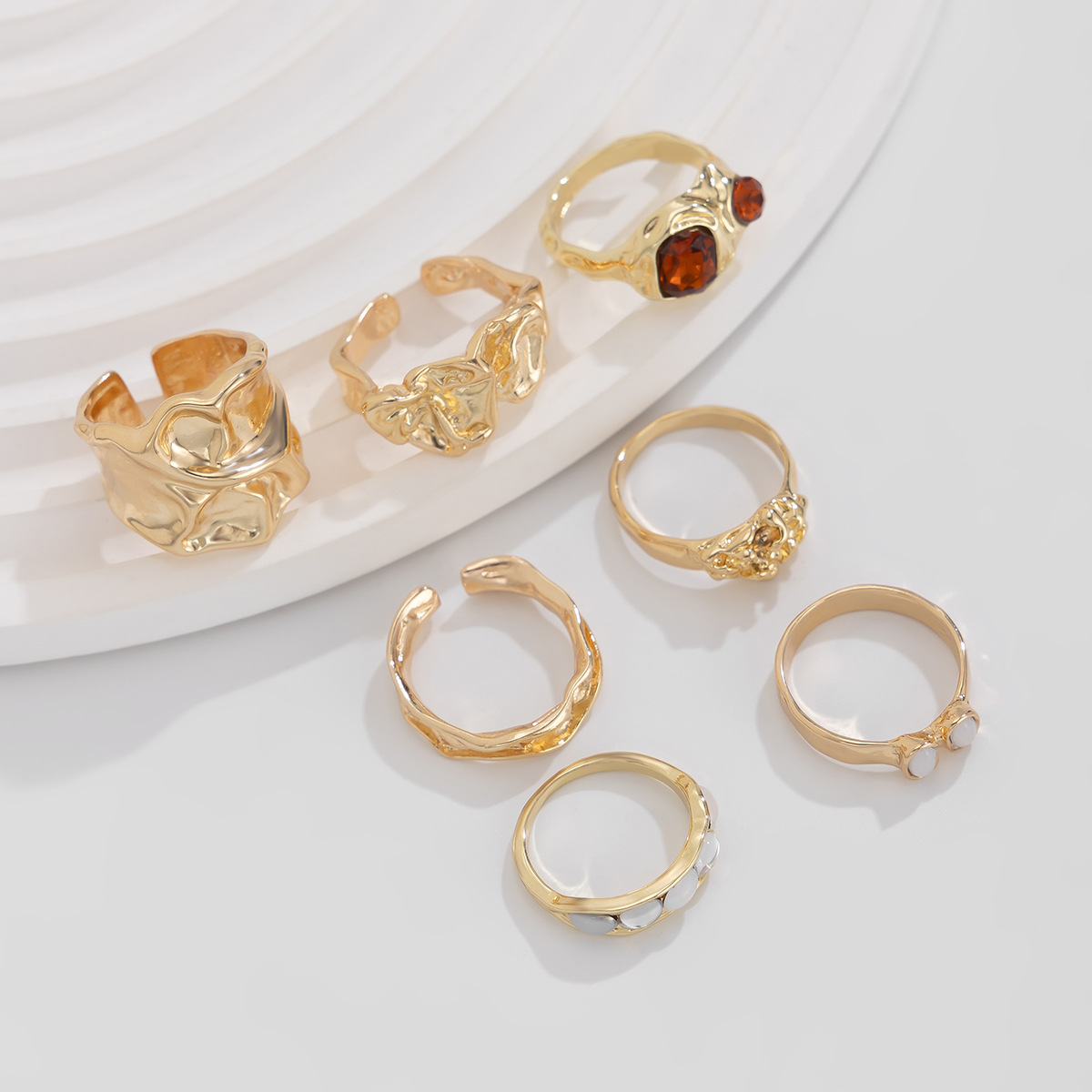 19g Weight Rhinestones Inlay Material Rings Classification One Size Ring Size 1 Set Quantity Holiday Occasion Alloy Material Geometric Pattern Women's Gender Plating Design Retro Style 1 Set Geometric Rings Alloy Rhinestones Women's Retro Rings 17
