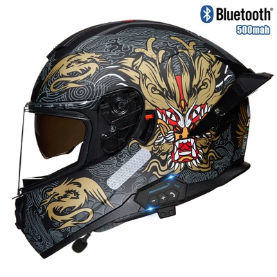 Motosiklet kaskı (dəbilqə) — bluetooth full helmet unisex - chinese-dragon-transparentbluetooth-m