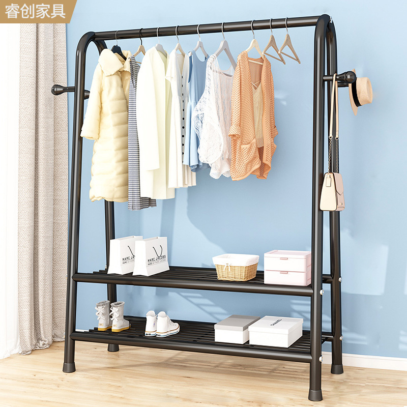 Household Double-layer Coat Rack Indoor Balcony Drying Rack Bedroom Hanger Floor-standing Clothes Rod Wholesale Hanger
