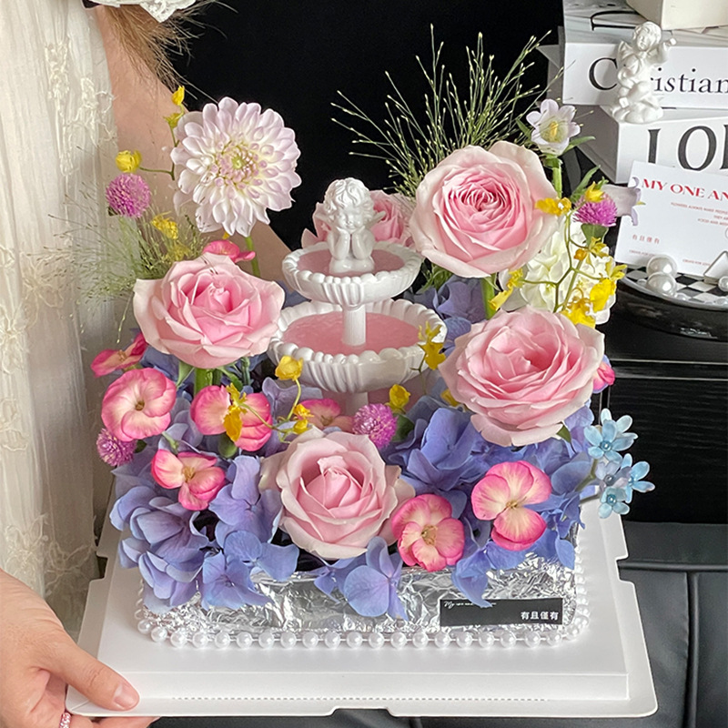 母亲节网红许愿池网红喷泉花盒蛋糕盒花艺diy礼品插花盒花店资材