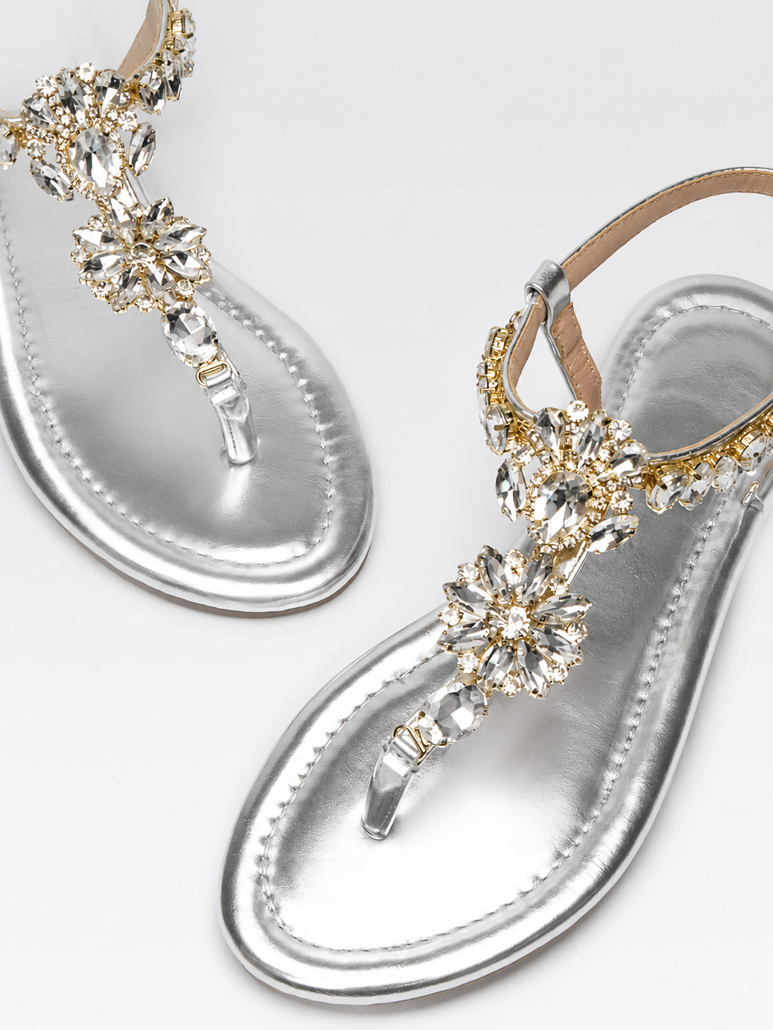 Sandalias Planas con Pedrería de PU y TPR, Decorativo, para Playa y Verano