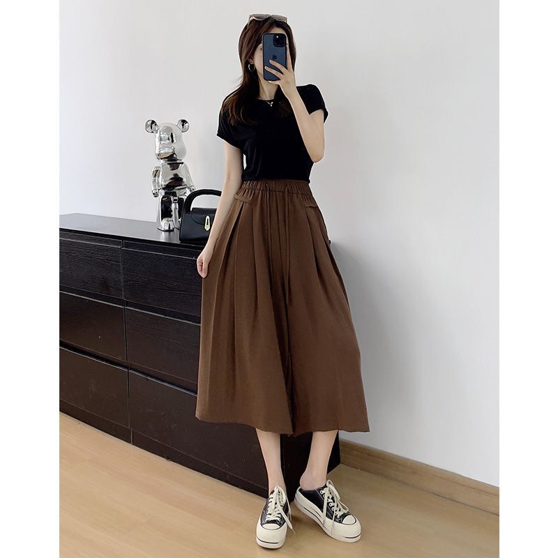 Cropped Wide-leg Pants Women's 2025 Summer New High Waist Loose Slimming plus size Culottes Casual Comfortable All-match Pants Cropped Wide-leg Pants Women's 2025 Summer New High Waist Loose Slimming plus size Culottes Casual Comfortable All-match Pants