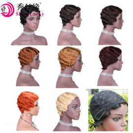 假发非洲款式复古头套上海头Machine made human hair short wig