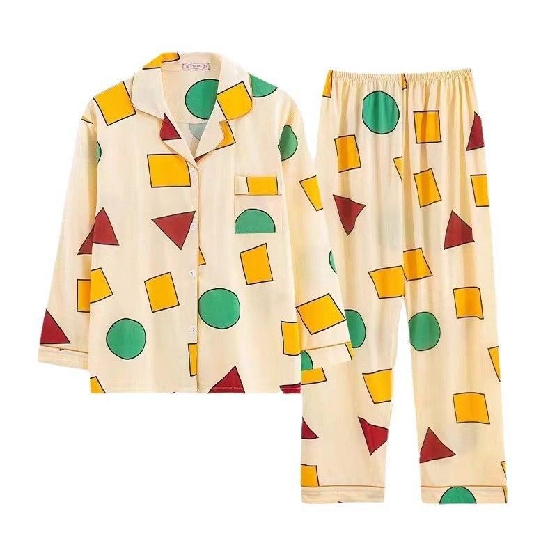 Algodón al por mayor transfronterizo otoño y invierno 180 gramos con solapa pajamas caseros cardigans pantalones de manga larga lindos sueltos