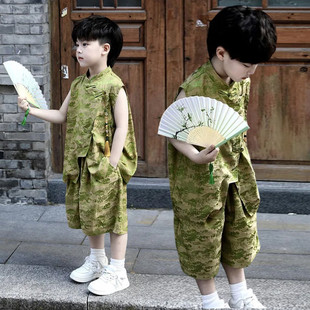 Boys' Green Hanfu Suit Summer Children's Thin National Style Performance Outfit for Young Children Children's Day Performance Tang Suit