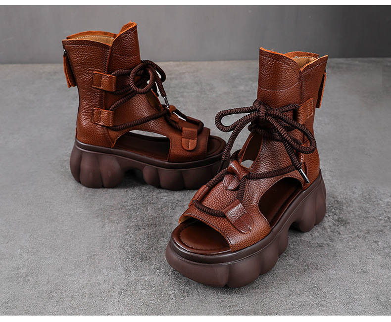 Dép sandal nữ mùa hè peep-toe đế dày platform phong cách La Mã — Màu be chi tiết 13