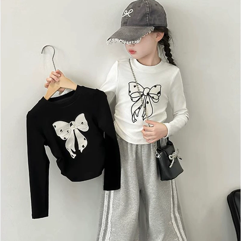 Футболка с длинными рукавами для девочек осень 2024 новый детский ранний осенний топ