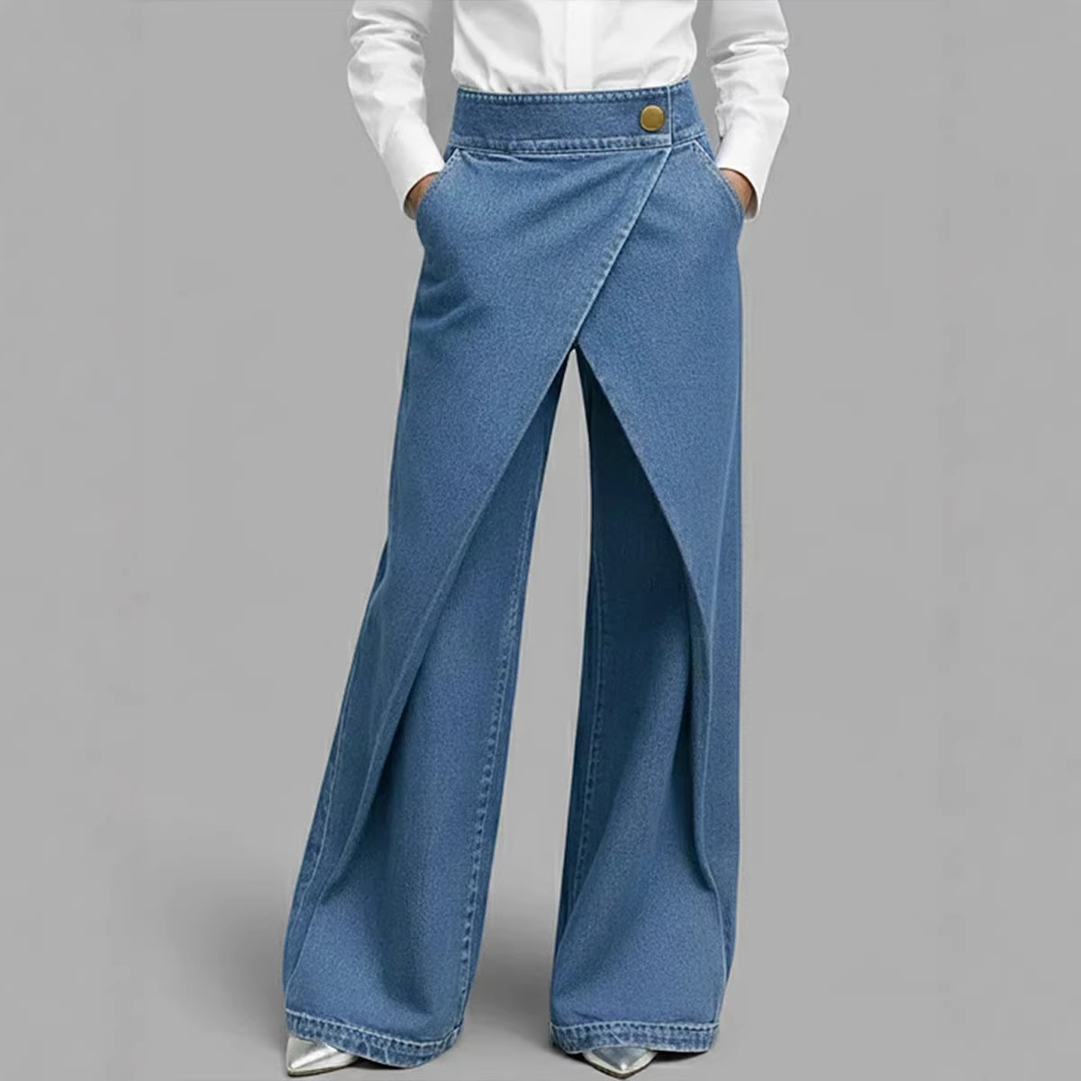Women's American Style High-Waisted Jeans - Trendy Stretch Denim Pants For Casual Wear_ecoleips.com