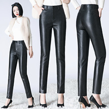 2025新款海宁绵羊皮长裤女秋冬高腰显瘦弹力加绒女式休闲打底皮裤