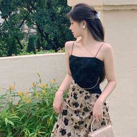 【有内里】茶歇法式复古连衣裙拼接不规则别致设计感小众碎花