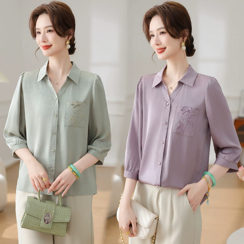 Мама платье 2025 рубашка весна и осень новый средний и пожилой женщины свободный топ для пожилых людей рубашка с принтом моды