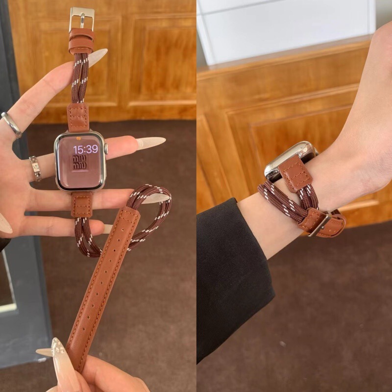 S10 Middle Ancient Double Rope Peel iWatch9 Watch Strap for Women Apple AppleWatch876543 Niche
