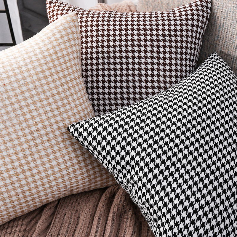 Houndstooth Style Ins Style Pillow Light Luxury Bedside Pillow Linen Pillow Case Back Cushion Car Waist Pillow Sofa Pillow